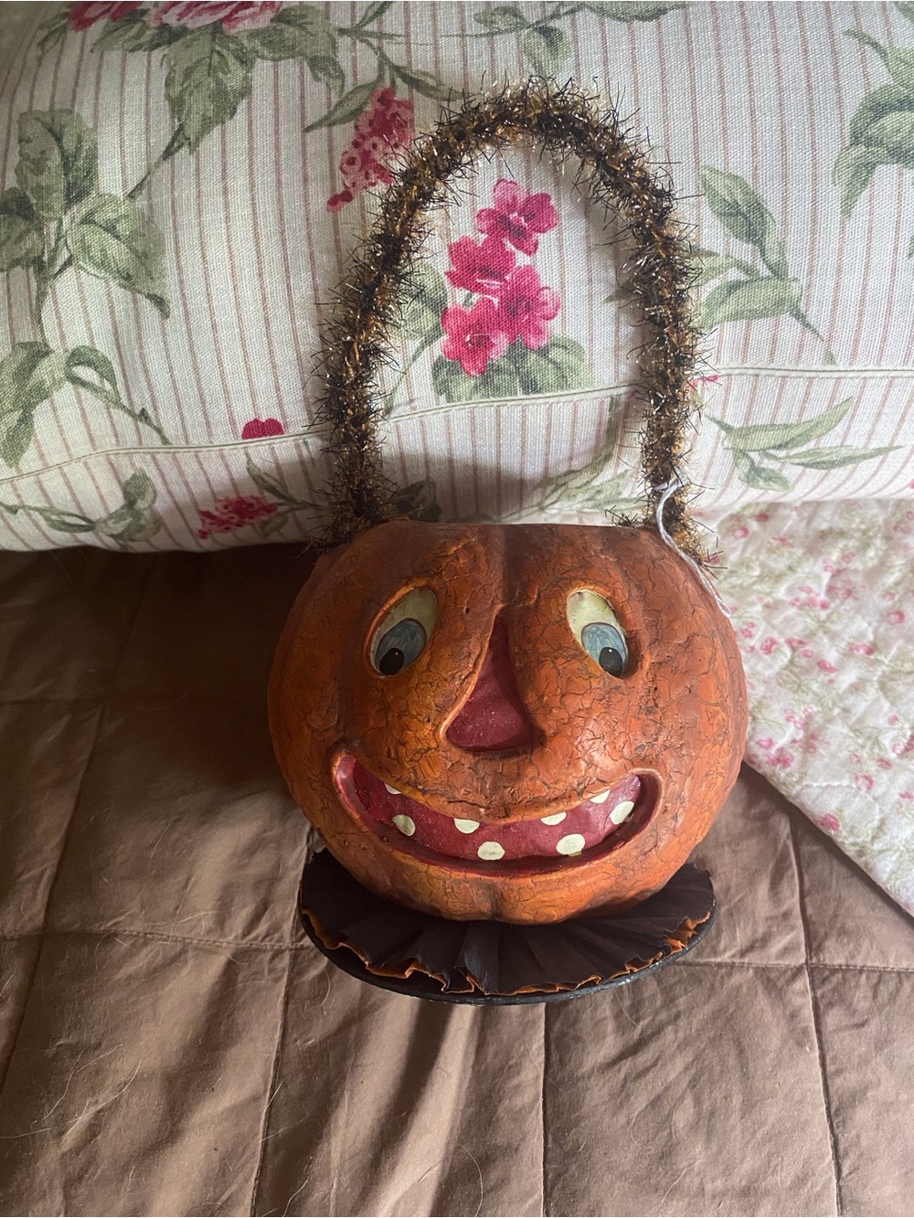 Bethany Lowe Orange Vintage-Inspired Smiling Pumpkin Head Decoration